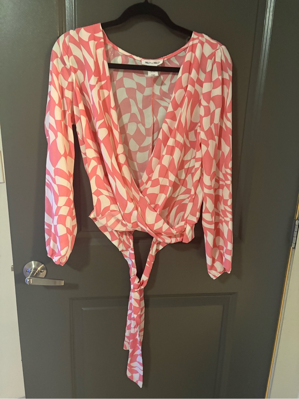 Miley + Molly Pink and White Abstract Print Top